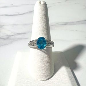 Swiss Blue Topaz With White Topaz Rhodium Over Sterling Silver Ring 2.52CTW